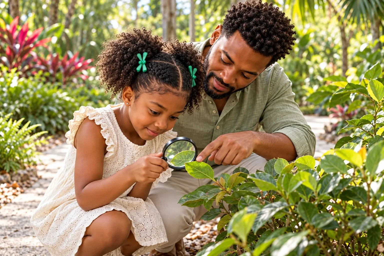 Marcus and Maya exploring a leaf together