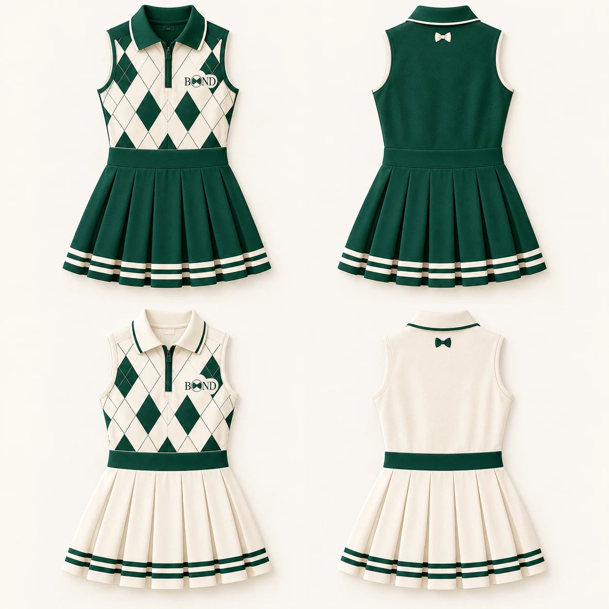 Argyle Club Dress for Daughter: Royal green / ivory, front design view