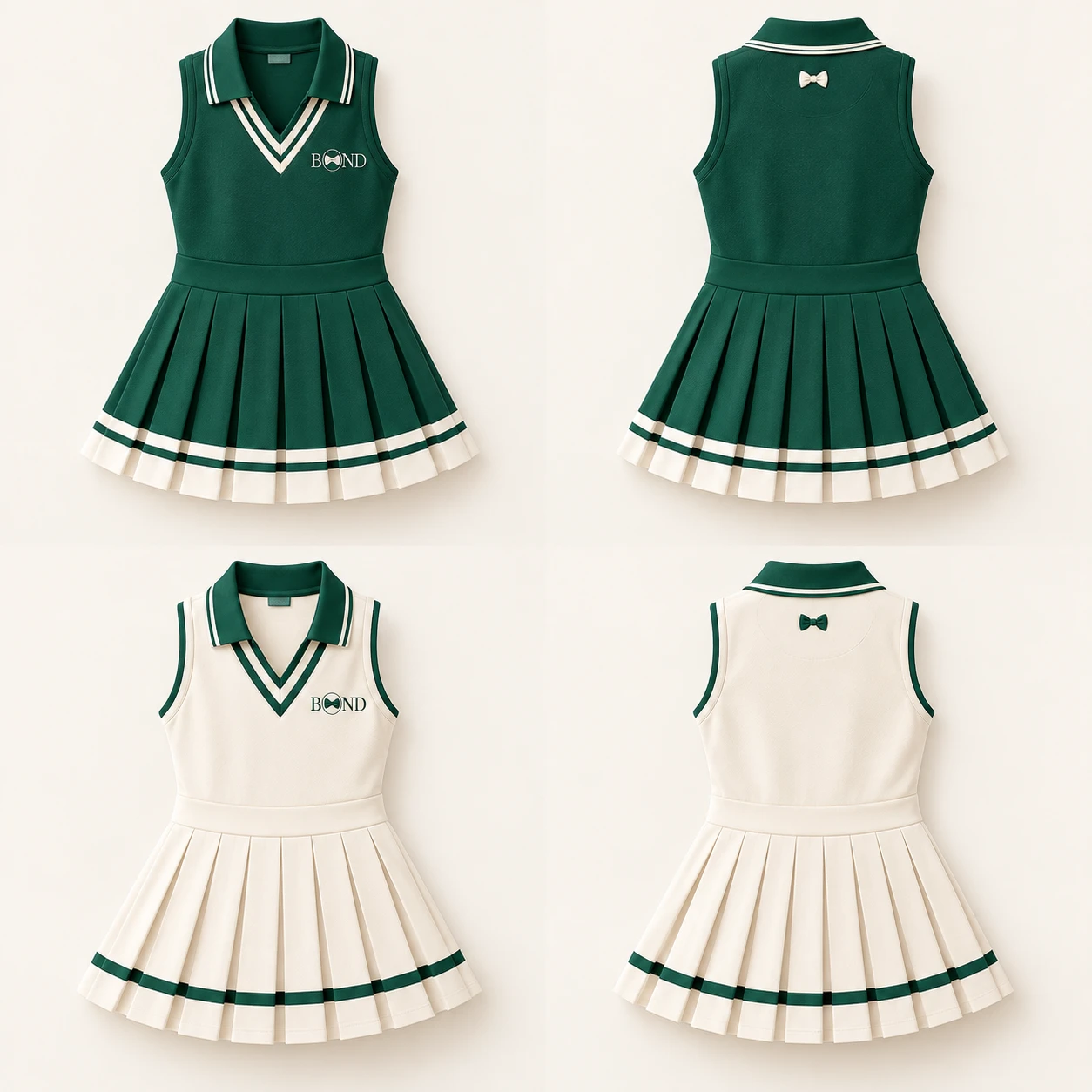 Court Pleat Dress for Daughter: Royal green / ivory, front design view