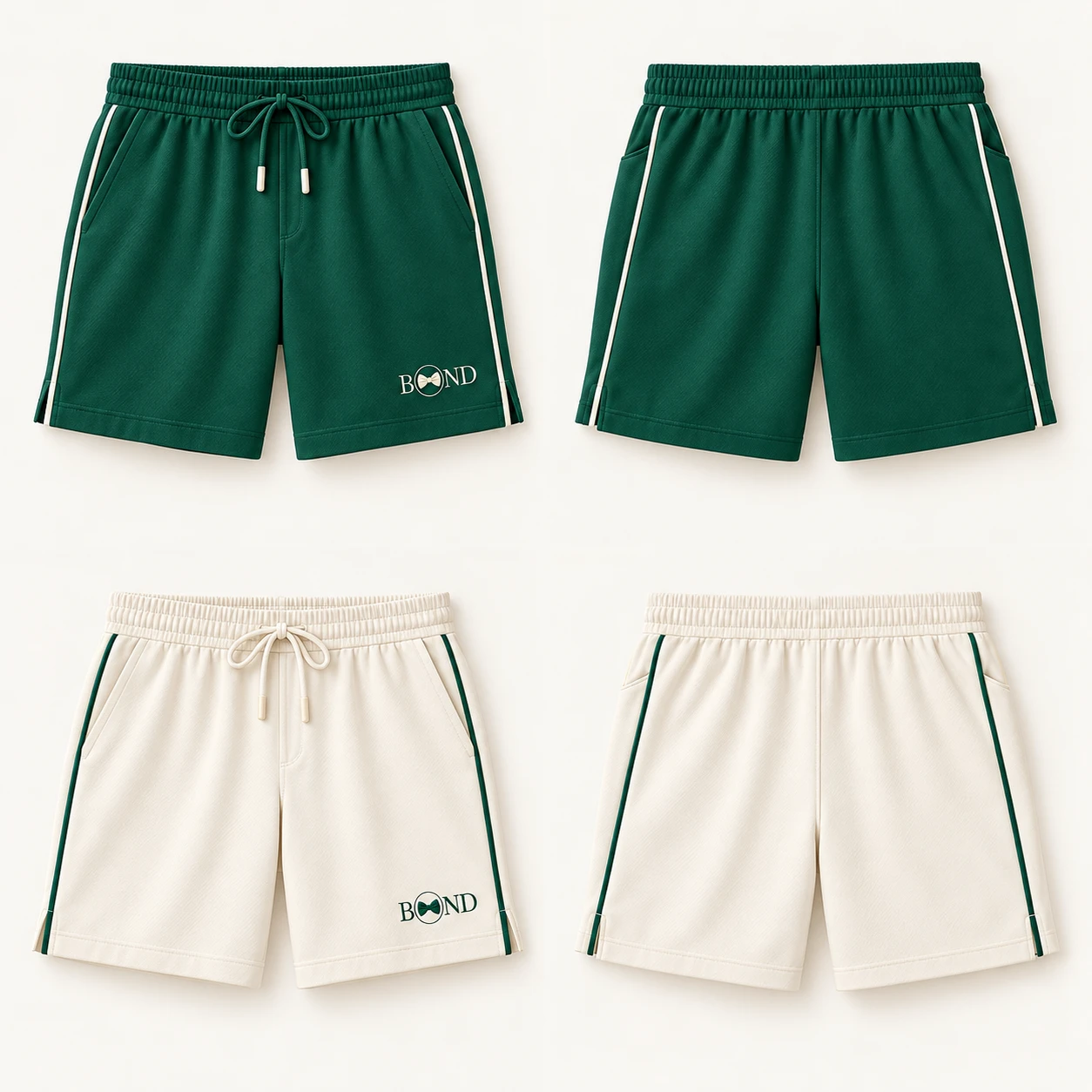 Court Shorts for Dad: Royal green / ivory, front design view
