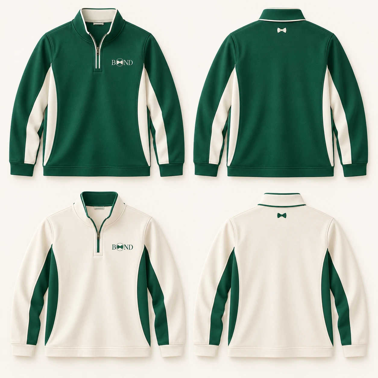 Panel Quarter-Zip for Dad: Royal green / ivory, front design view