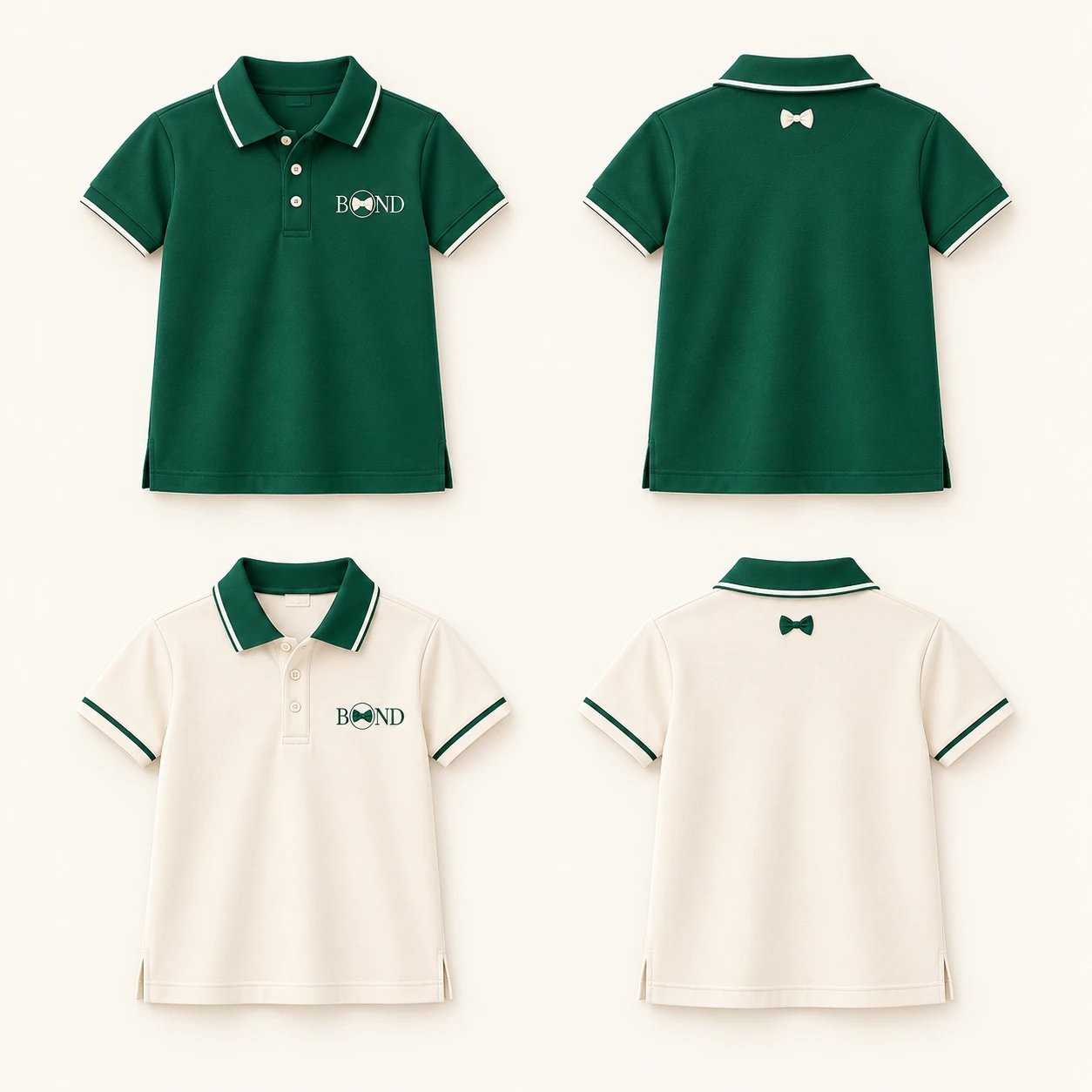 Junior Club Polo for Daughter: Royal green / ivory, front design view