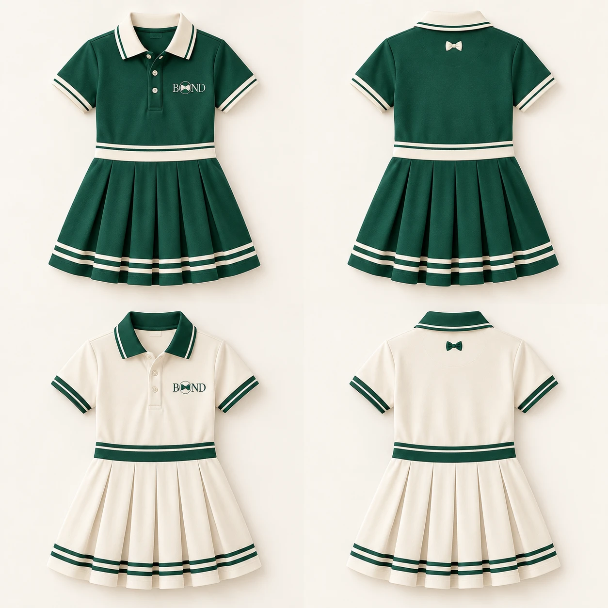 Signature Golf Dress for Daughter: Royal green / ivory, front design view