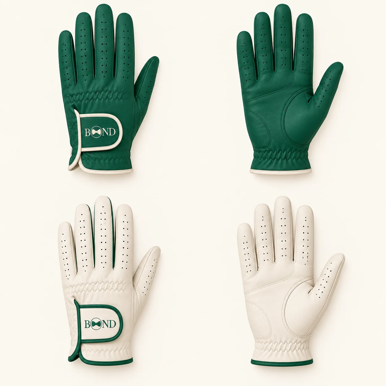 Club Golf Glove for Both: Royal green / ivory, front design view