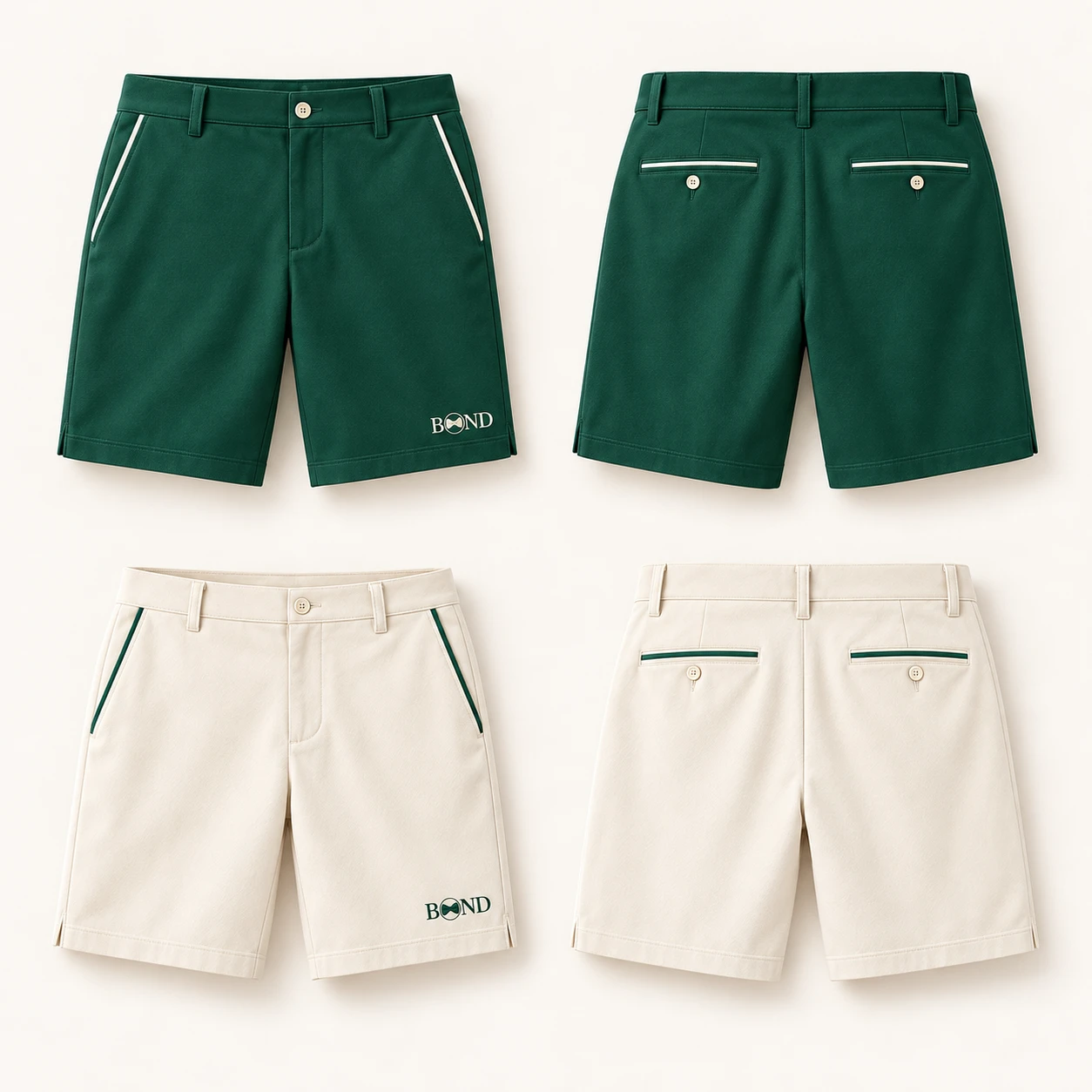 Tailored Golf Shorts for Dad: Royal green / ivory, front design view
