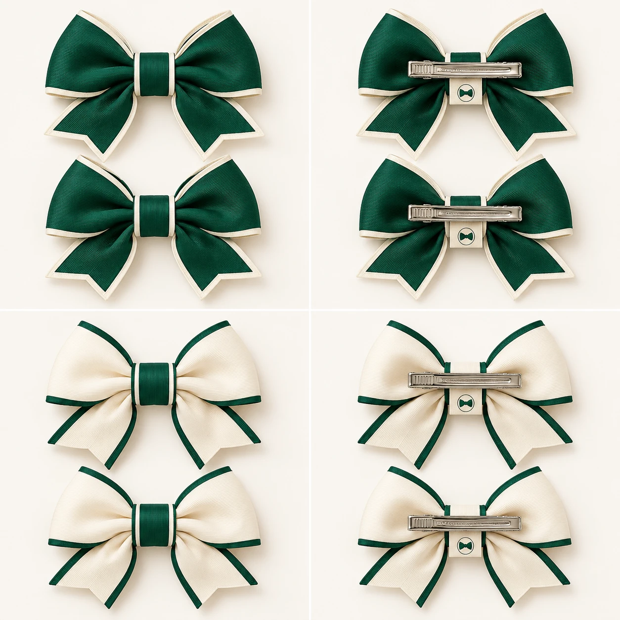 Signature Bow Pair for Daughter: Royal green / ivory, front design view