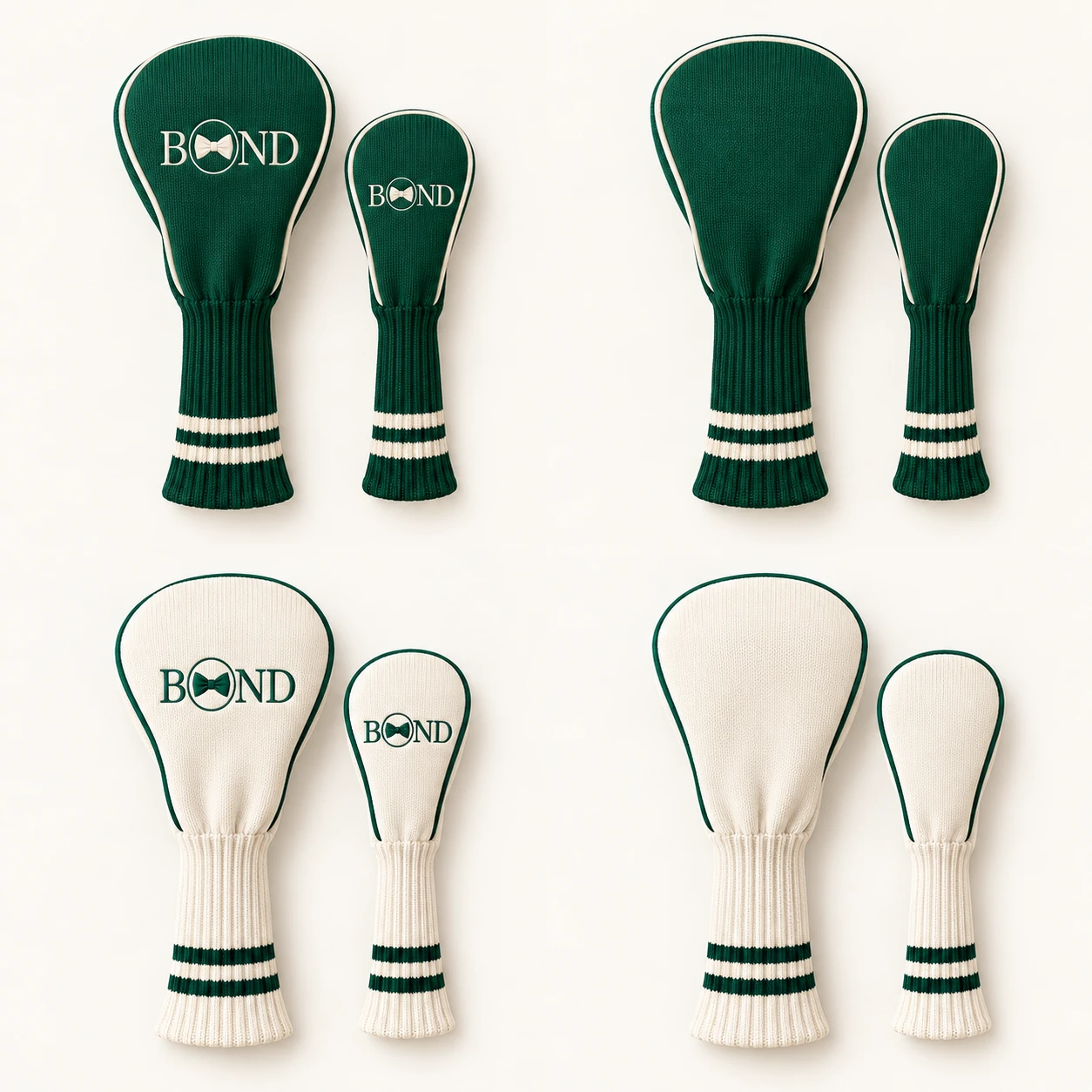 Course Headcover Pair for Both: Royal green / ivory, front design view