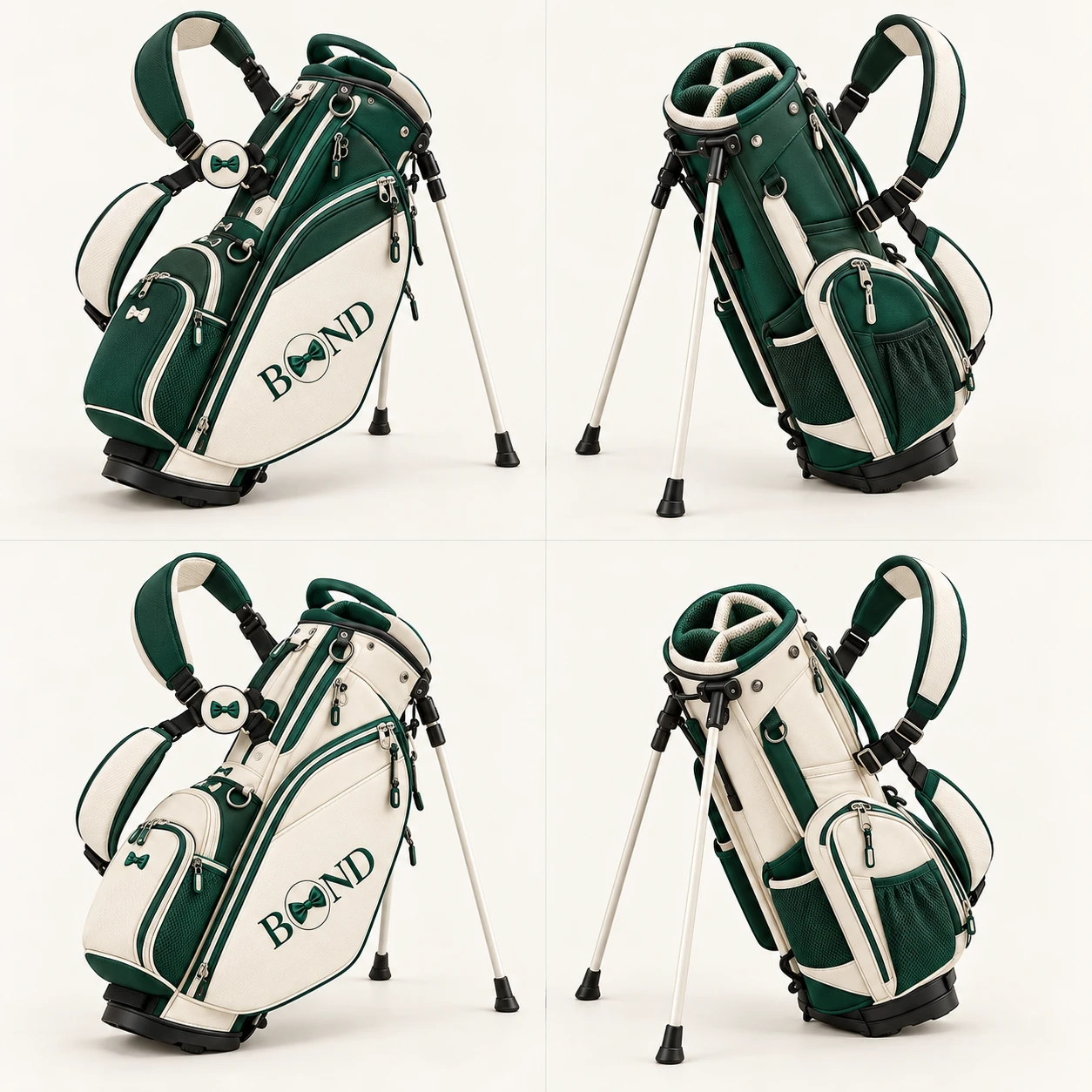 Junior Stand Bag for Daughter: Royal green / ivory, front design view