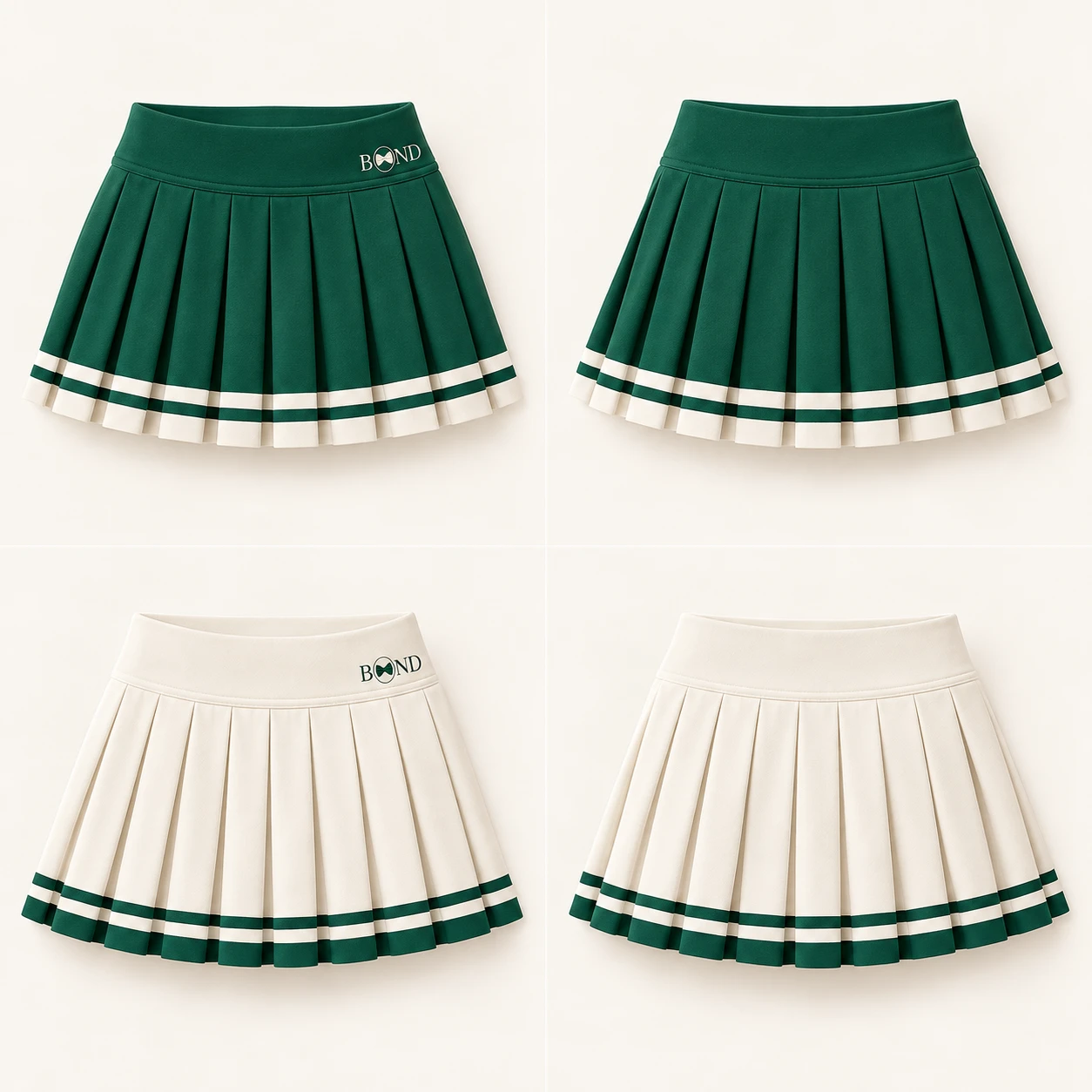 Court Pleat Skort for Daughter: Royal green / ivory, front design view